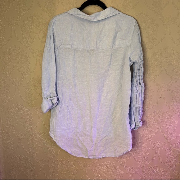 Light Blue Button-Up Shirt Sigrid Olsen Linen L - Picture 4 of 4